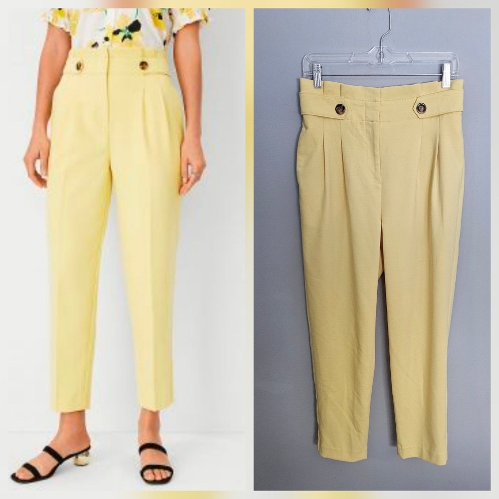 Ann Taylor Ankle Pants Women's Size 4 Yellow High Rise Paperbag Pleated Waist